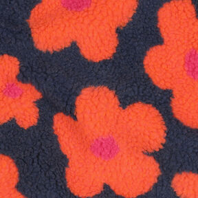 Plyš teddy Květiny | Poppy Fabrics – namornicka modr/oranžová, 