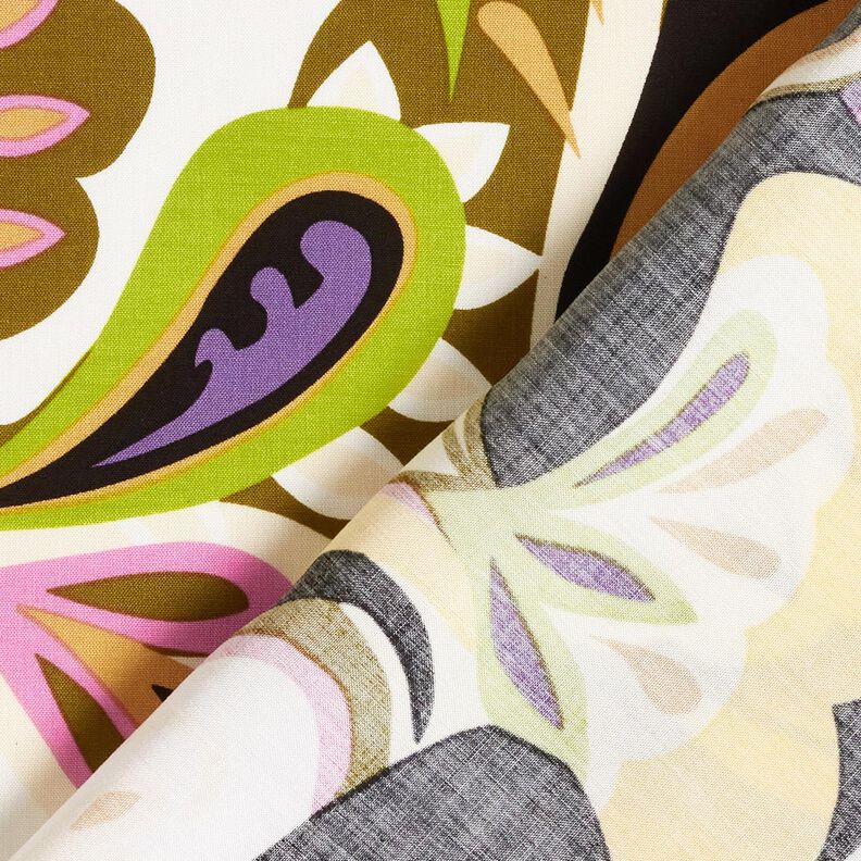 Viskózová tkanina Retro květiny – olivová/světle fialova,  image number 4