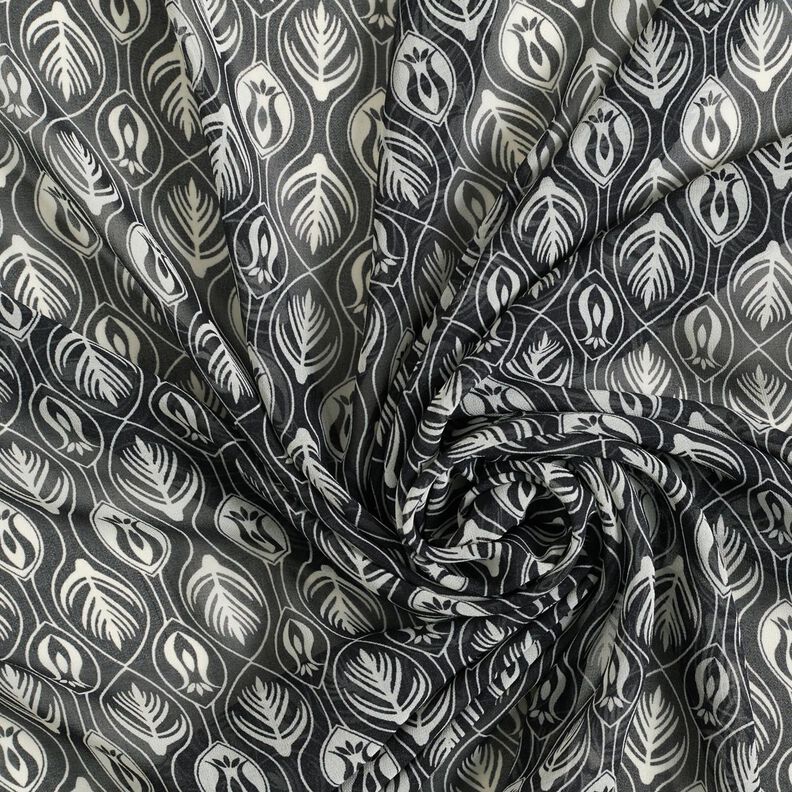 Šifón ornamenty – bílá/černá,  image number 3