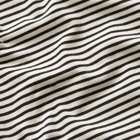 Bavlněný žerzej Úzké proužky – kremová/černá, 