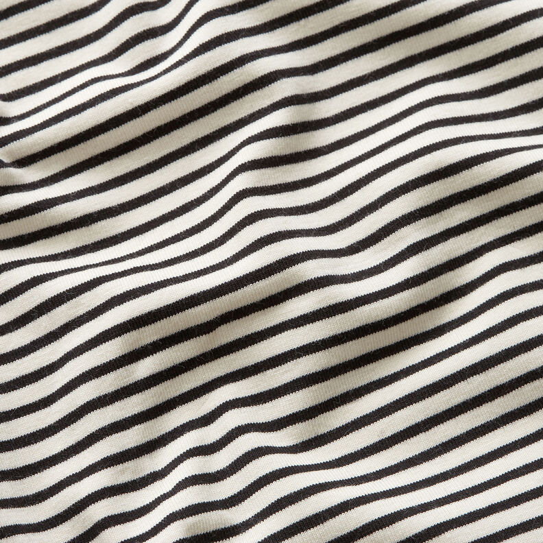 Bavlněný žerzej Úzké proužky – kremová/černá,  image number 2