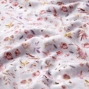 Žebrovaný žerzej Digitální tisk s jemnými divokými květinami – pastelove šeříková/červenofialková, 