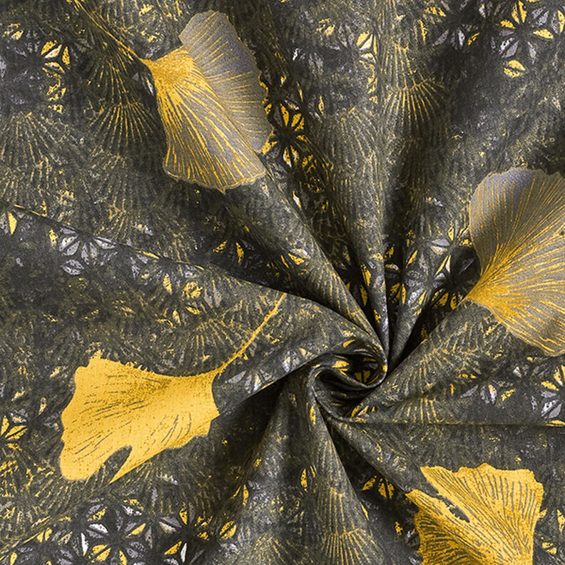 Bavlněný kreton Ginkgo – hořčicove žlutá,  image number 3