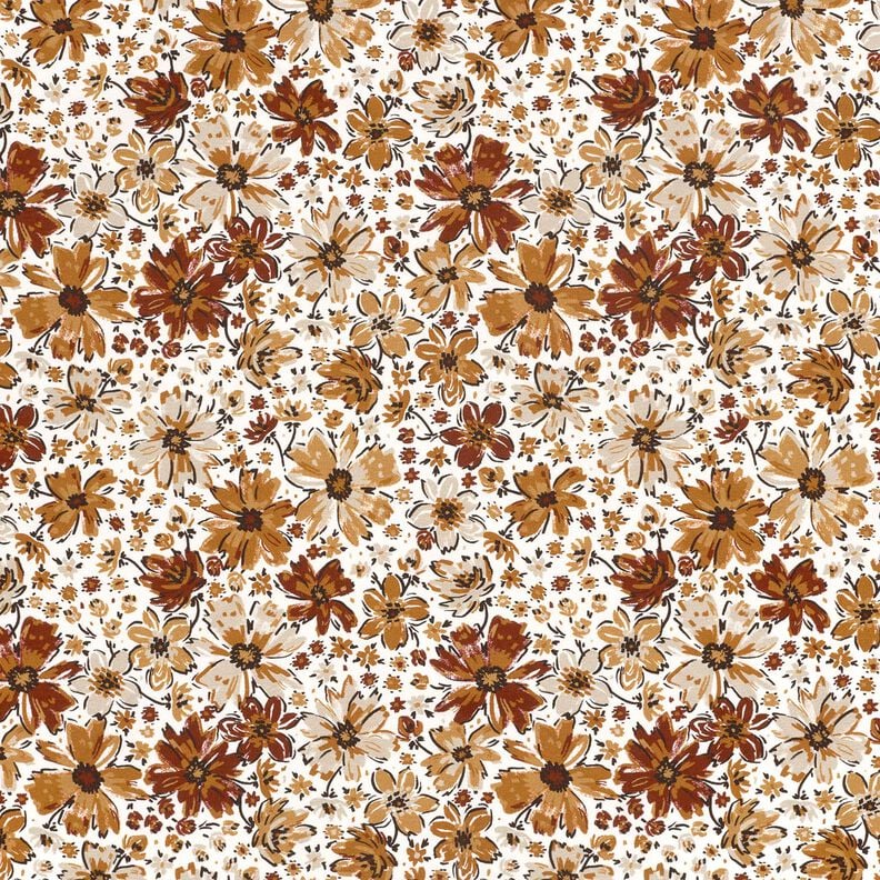 Digit&aacute;ln&iacute; tisk French Terry letn&iacute; tepl&aacute;kovina kreslen&eacute; květiny &ndash; b&iacute;l&aacute;/terakotov&aacute;,  image number 1
