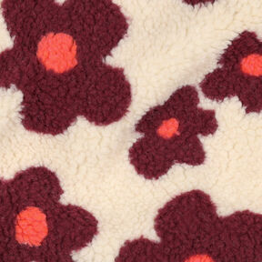 Plyš teddy Květiny | Poppy Fabrics – cashew (béžová)/bordó, 