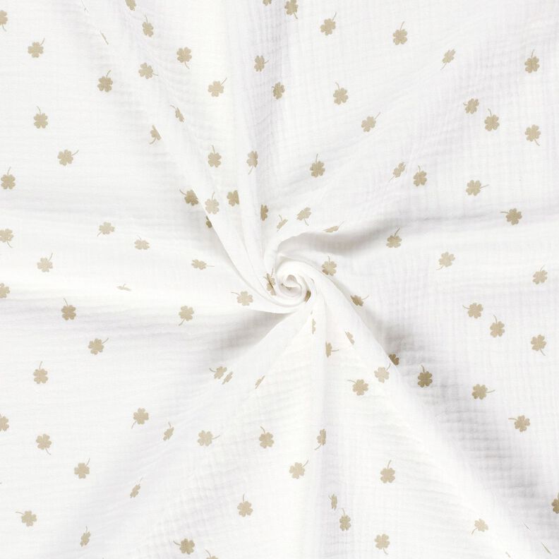 Mušelín / dvojitá mačkaná tkanina Šťastný jetel – vlněná bílá/pistáciová,  image number 3