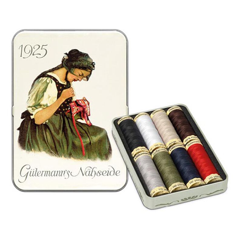 Nostalgická krabička 1925 Sada univerzálních šicích nití [ 100m | 8 ks | 13 x 9 x 2 cm ] | Gütermann,  image number 1