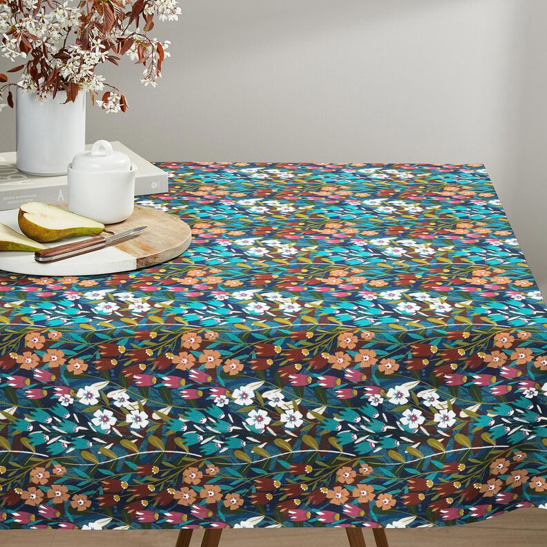 Povrstven&aacute; bavlna Květinov&aacute; směs &ndash; petrolejov&aacute;/burgundsk&aacute; červen&aacute;,  image number 6