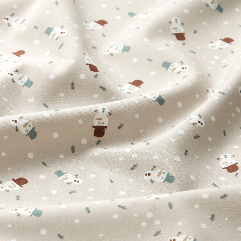 Bavlněná látka Popelín Roztomilí sněhuláci – taupe (šedohnědá),  image number 2