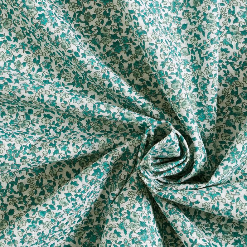 Bavlněn&aacute; l&aacute;tka Kreton Množstv&iacute; květů &ndash; petrolejov&aacute;/b&iacute;l&aacute;,  image number 3