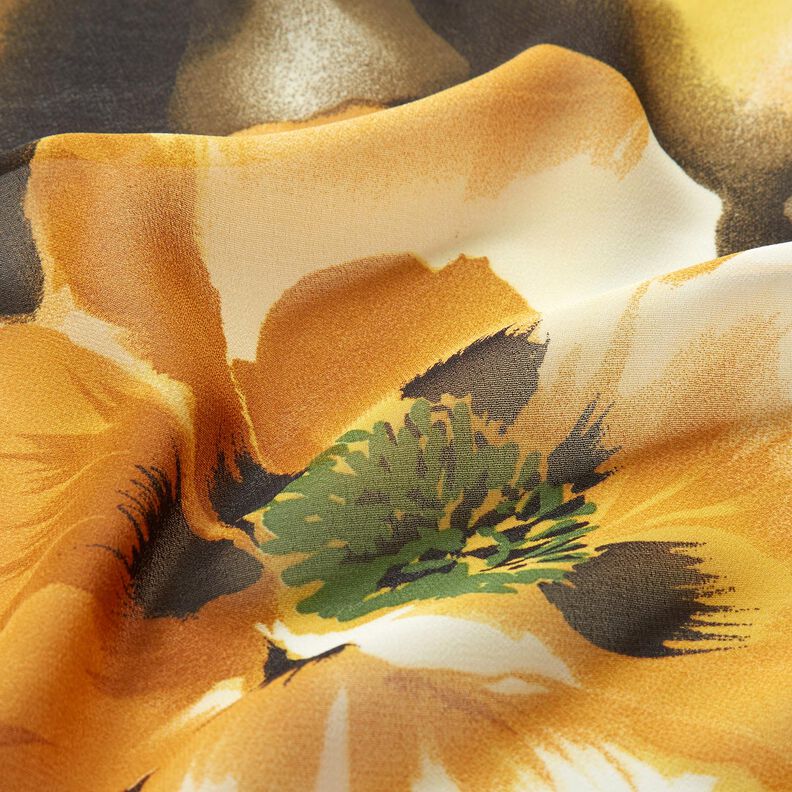 Šifon akvarelové květiny – bílá/kari žlutá,  image number 2