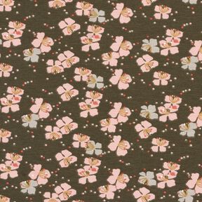 Bavlněn&yacute; žerzej Roztomil&eacute; kytičky &ndash; khaki, 