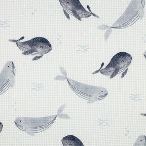 Vaflové piké Velryby digitální potisk | Poppy Fabrics – slonová kost/modrošedá, 