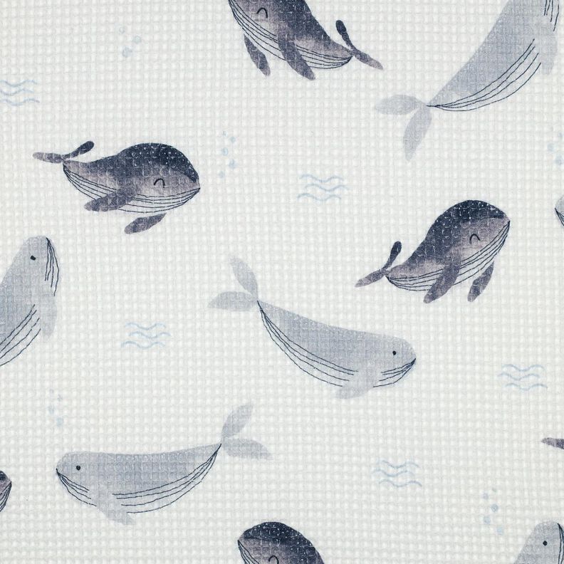 Vaflové piké Velryby digitální potisk | Poppy Fabrics – slonová kost/modrošedá,  image number 1