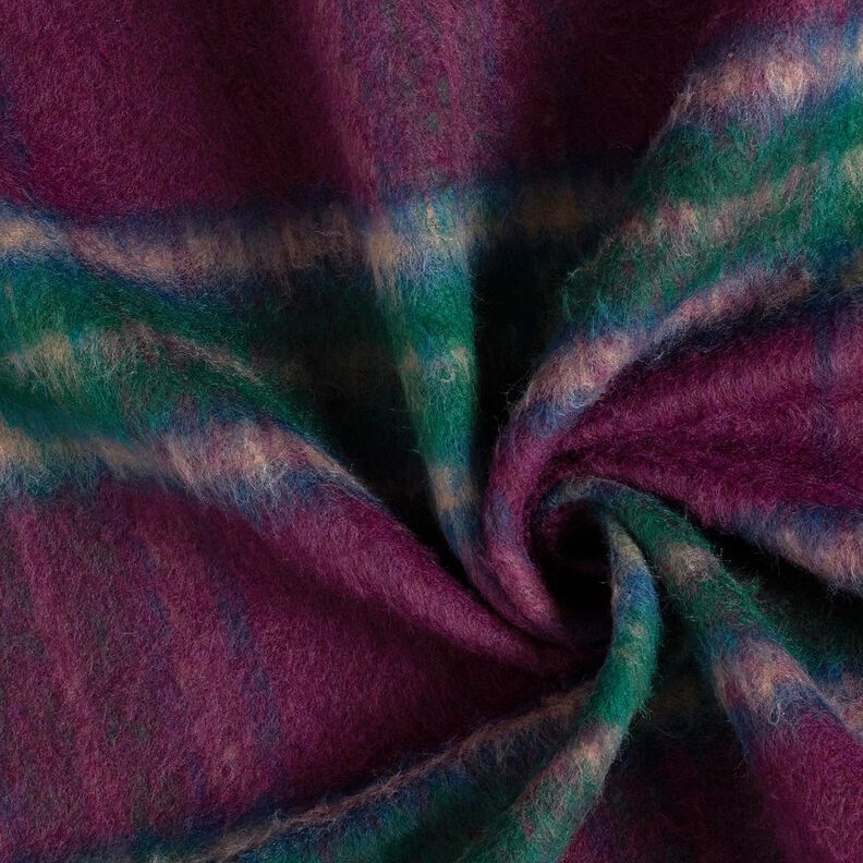 Látka na kabáty Vlněná směs Kartáčované kostky – merlot/modrá jedle, image number 3