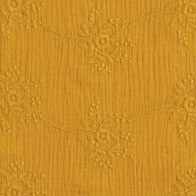 Mušelín / dvojitá mačkaná tkanina Květinový úponek tón v tónu – kari žlutá,  image number 1