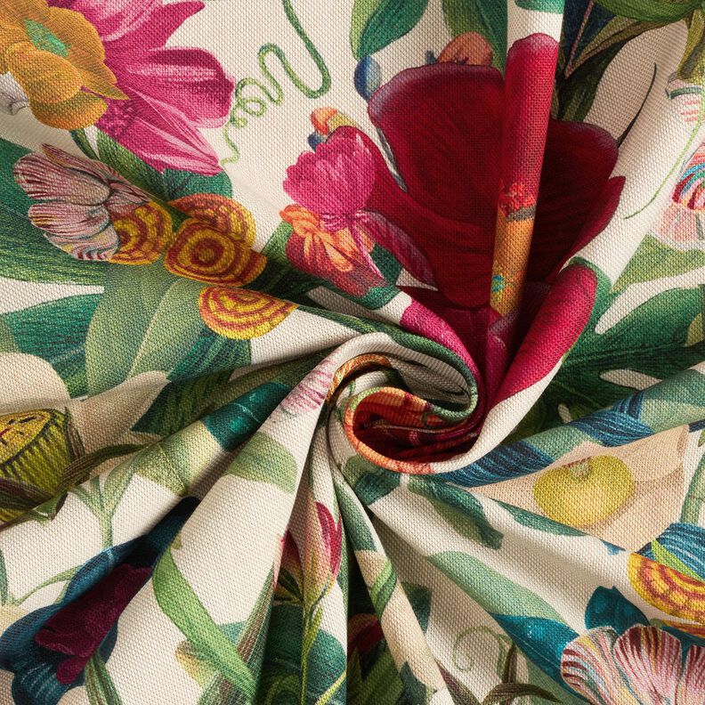 Dekorační látka Polopanama Velkolepé květiny – přírodni/purpurová,  image number 3