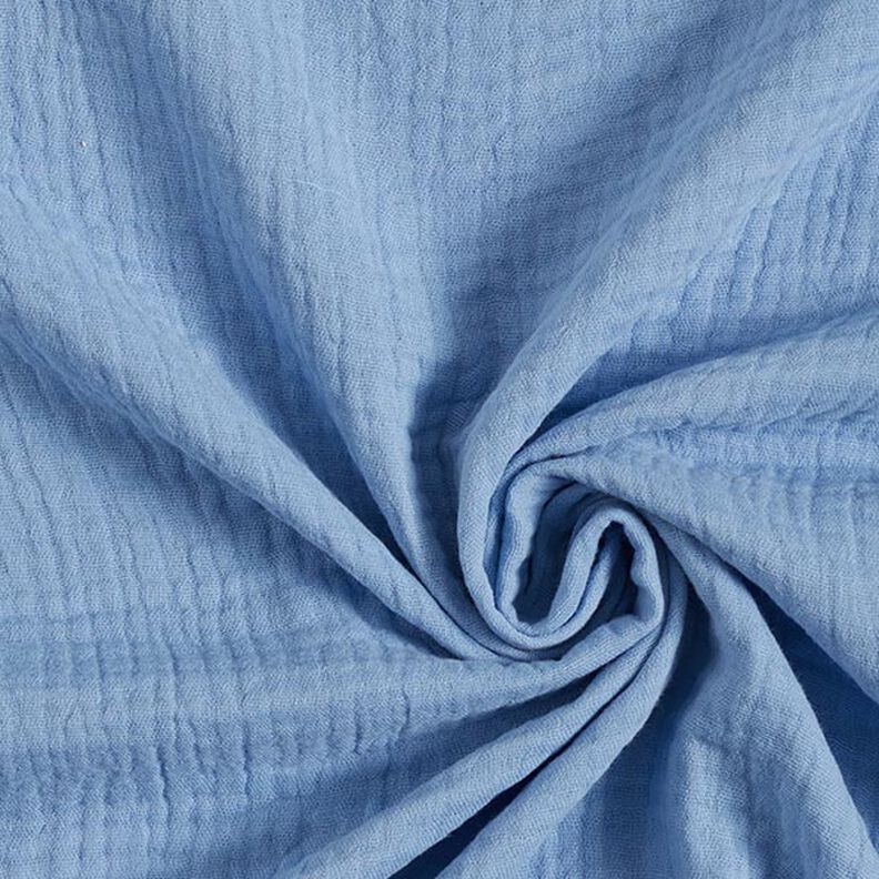 GOTS Třívrstvý bavlněný mušelín – ocelová modr,  image number 1