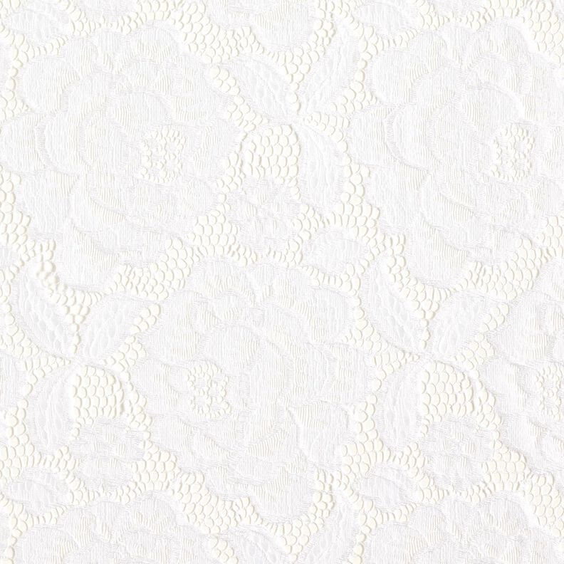 Elastická krajka Květy a listy – vlněná bílá,  image number 1