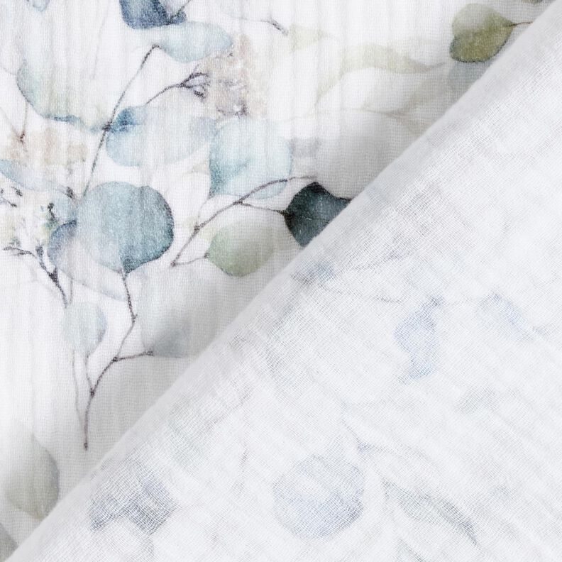 Mušelín / dvojitá mačkaná tkanina Akvarel listové úponky digitální potisk – bílá,  image number 4