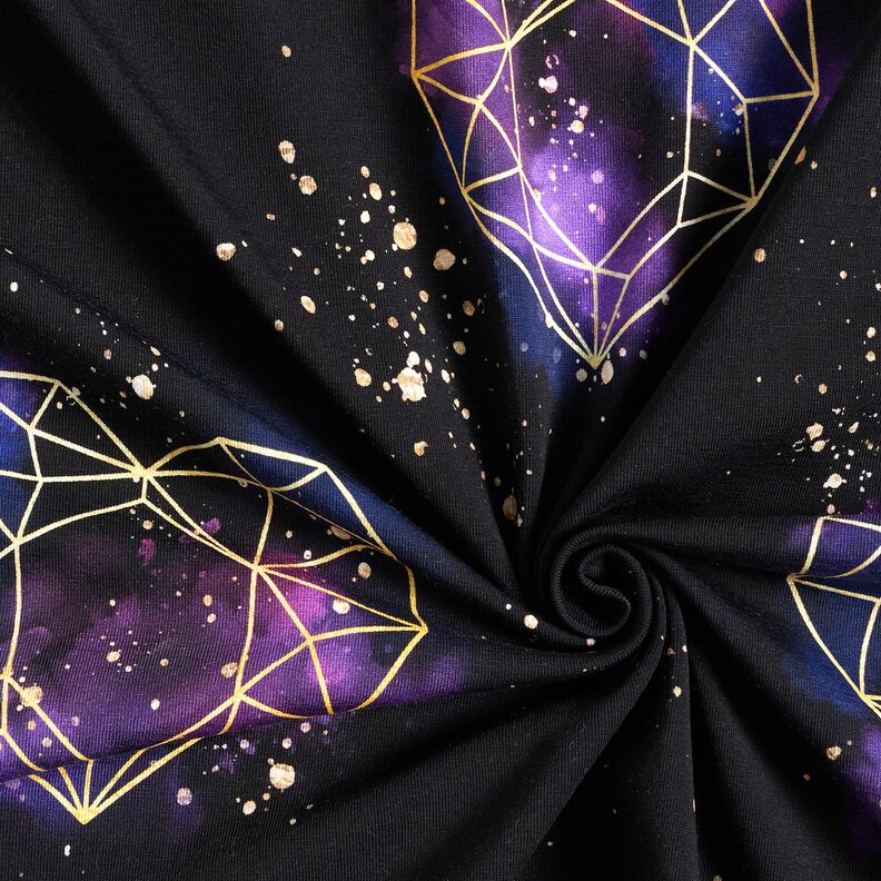 Bavlněný žerzej Origami srdce se zlatými posypkami | Glitzerpüppi – černá/světle fialova, image number 3
