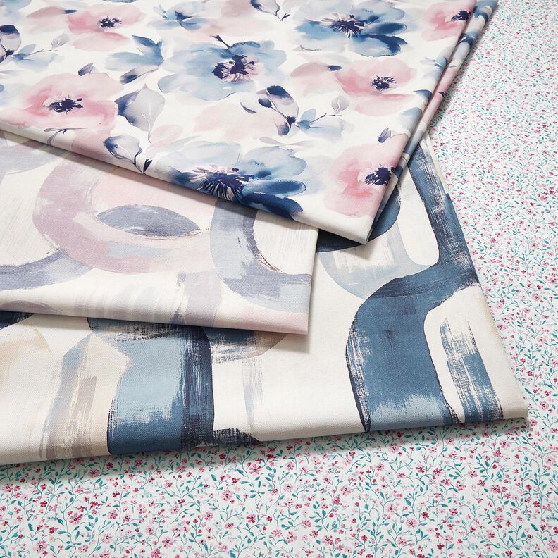 Dekorační látka Polopanama Velké akvarelové květiny – bílá/pastelově fialová,  image number 5