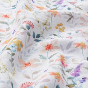 Mušelín / dvojitá mačkaná tkanina Akvarelová květinová louka digitální potisk | Poppy Fabrics – bílá, 