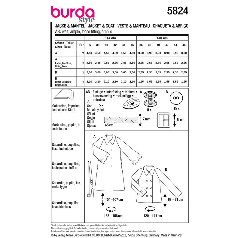 Bunda / Kabát | Burda 5824 | 36-46,  image number 9