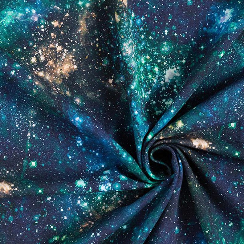 Bavlněný žerzej Vesmír digitální potisk – namornicka modr,  image number 3