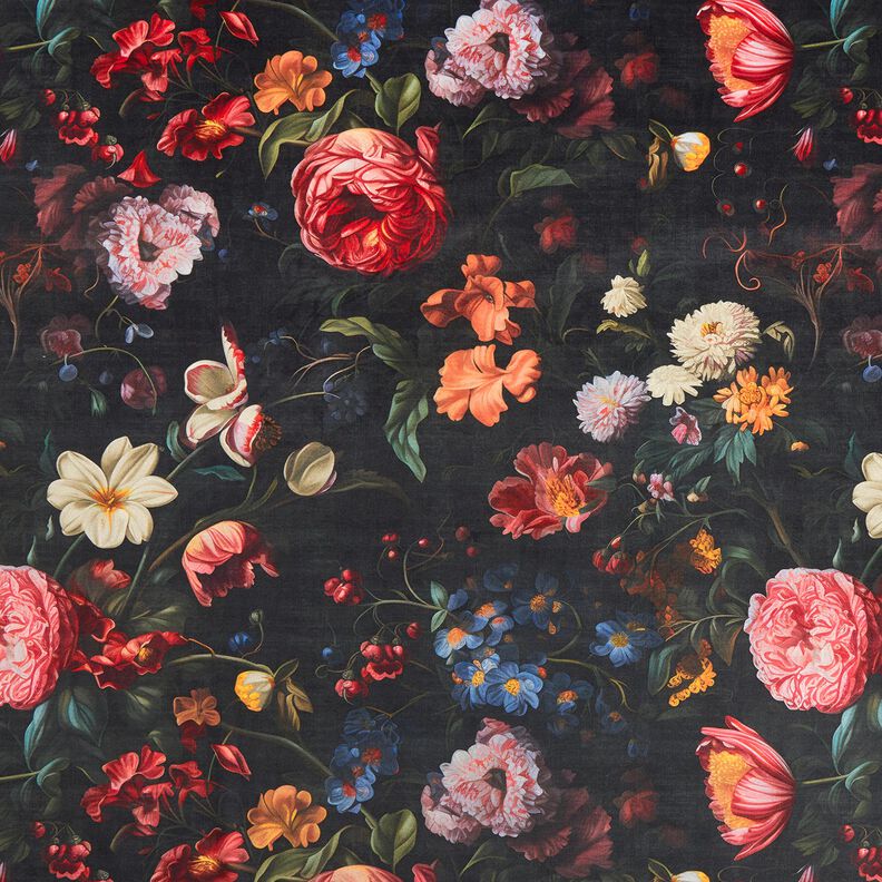 Dekorativní samet Romantické květiny – antracitová/rose,  image number 1