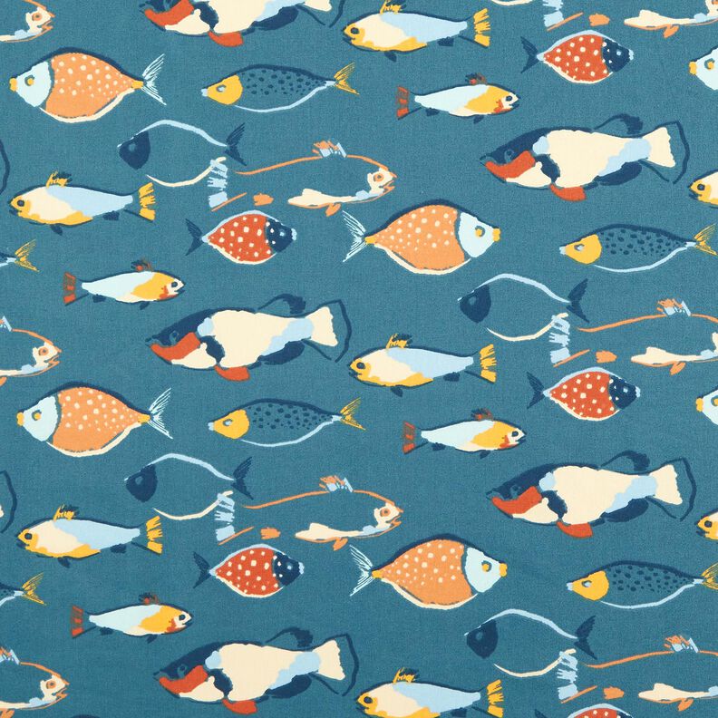 Bavlněná látka Kreton Hejno ryb – modrošedá,  image number 1