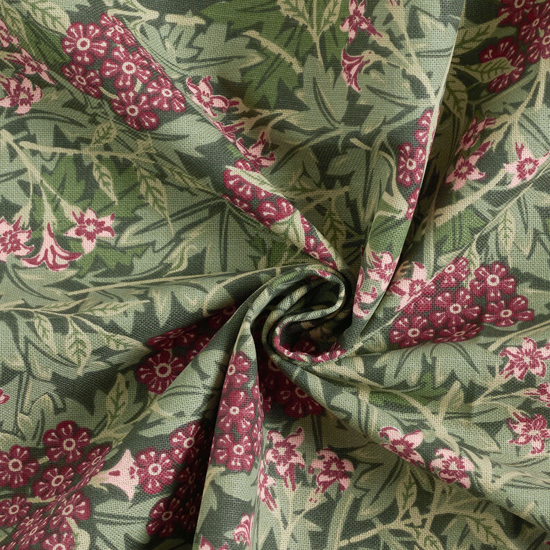 Dekorační látka Polopanama Jasmínové květy – tmavá borovice/bordó | Zbytek 90cm,  image number 3