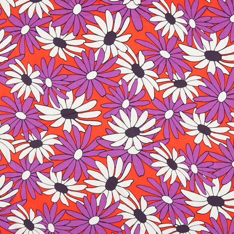 Satén výrazné květiny – oranžová/červenofialková,  image number 1