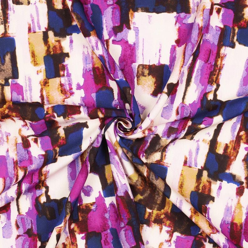 Viskózová tkanina Digitální tisk abstraktní tahy štětcem – hroznová/indigová,  image number 3