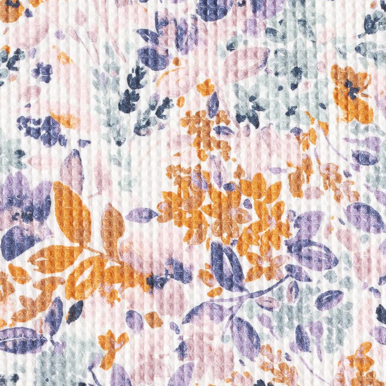 Vaflové piké Akvarelové květiny | Poppy Fabrics – bílá/levandulová, image number 5