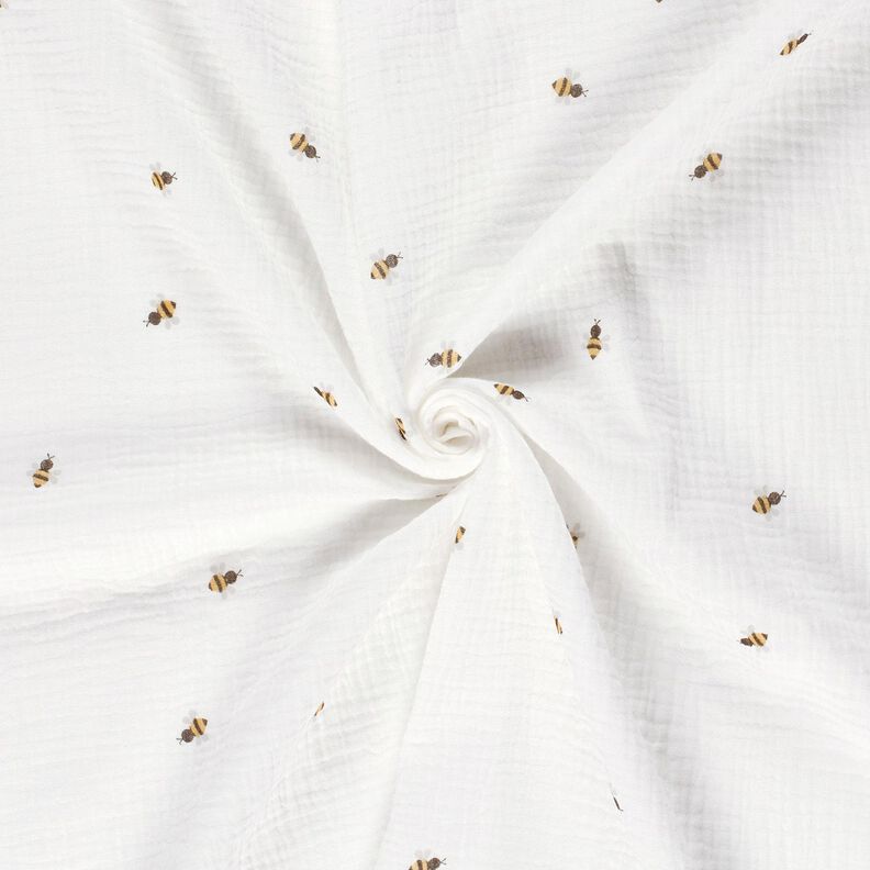 Mu&scaron;el&iacute;n / dvojit&aacute; mačkan&aacute; tkanina Včelky &ndash; vlněn&aacute; b&iacute;l&aacute;/zlat&aacute;,  image number 3