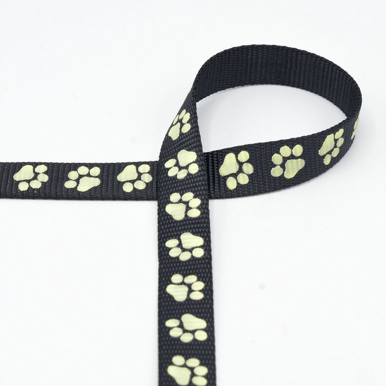 Reflexní tkaná páska Vodítko pro psa Tlapky [20 mm] – černá,  image number 2