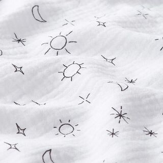 GOTS Mušelín / dvojitá mačkaná tkanina Slunce, měsíc a hvězdy | Tula – bílá, 