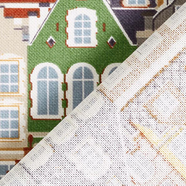 Dekorační látka Polopanama Štítové domy – bílá,  image number 3