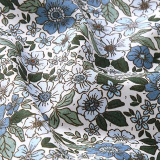 Bavlněný popelín Moře květin – vlněná bílá/džínově modrá, 
