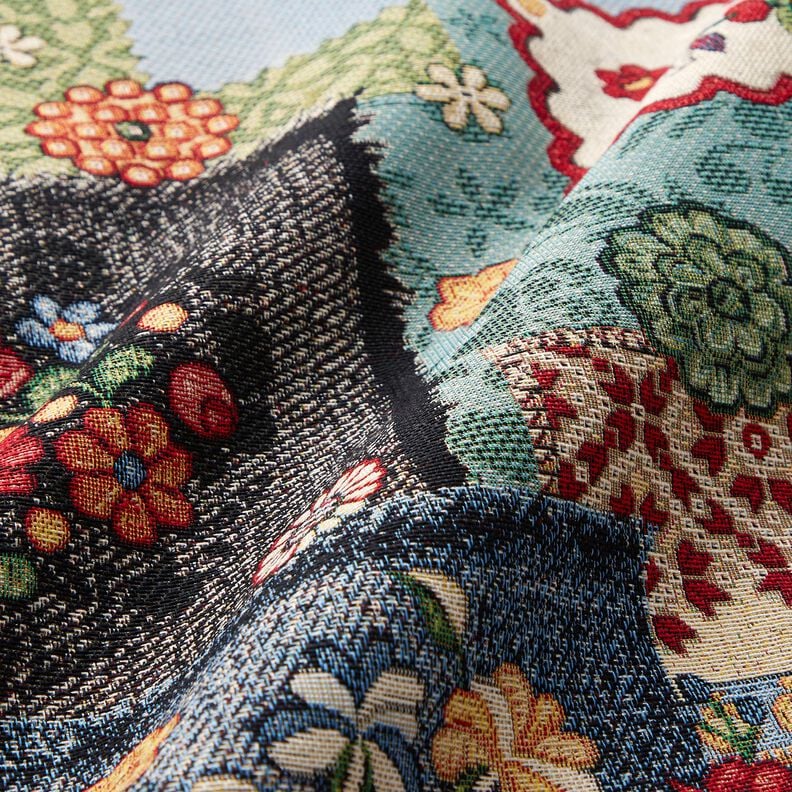 Dekorační látka Gobelín Patchwork džíny – světle béžová/džínově modrá, image number 2