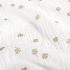 Mušelín / dvojitá mačkaná tkanina Šťastný jetel – vlněná bílá/pistáciová, 