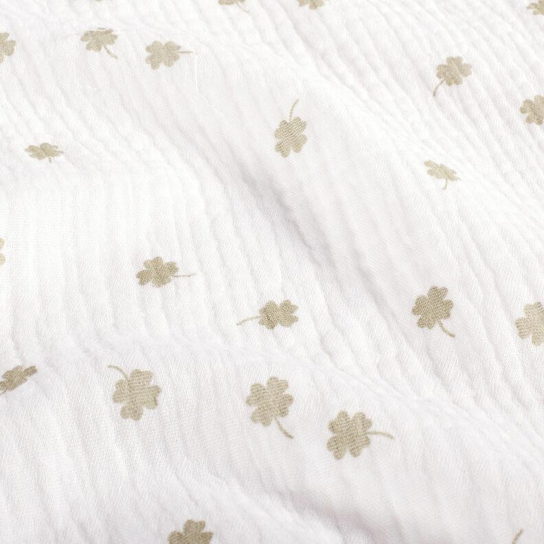 Mušelín / dvojitá mačkaná tkanina Šťastný jetel – vlněná bílá/pistáciová,  image number 2