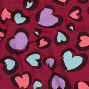 Teplákovina počesaná Barevná srdíčka | Poppy Fabrics – malinová, 