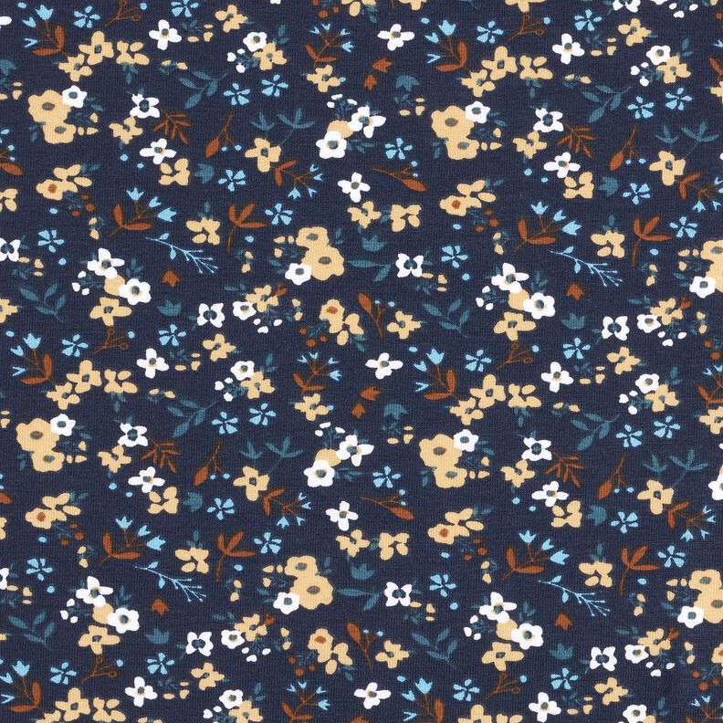 Bavlněný žerzej Vzor millefleurs (drobné kvítky) – noční modrá,  image number 1