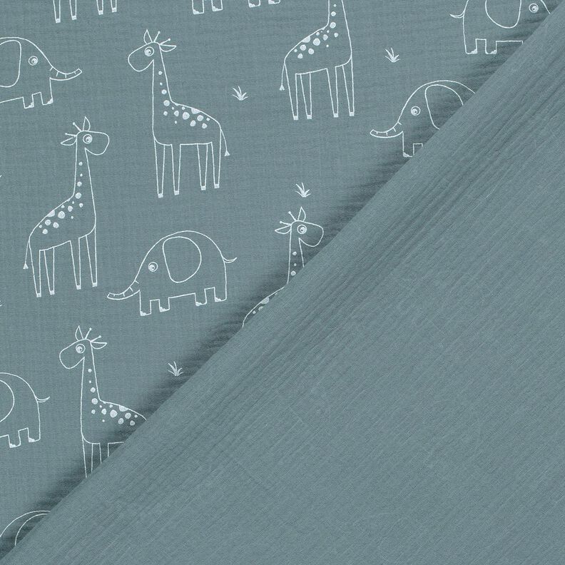 Mušelín / dvojitá mačkaná tkanina Velké žirafy a sloni – holubí modrá,  image number 4