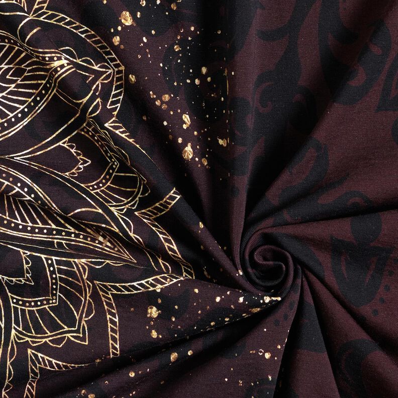 Bavlněný žerzejLátka s bordurou Mandala se zlatými skvrnami | Glitzerpüppi – černohnědá/zlatá, image number 3