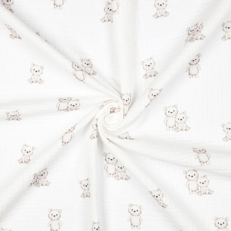 GOTS Mušelín / dvojitá mačkaná tkanina Přátelští medvídci digitální potisk | Poppy Fabrics – slonová,  image number 3