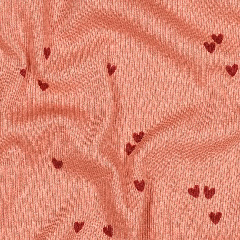Žebrovaný žerzej Rozptýlená srdce | Poppy Fabrics – lososová/tmavě červená,  image number 2