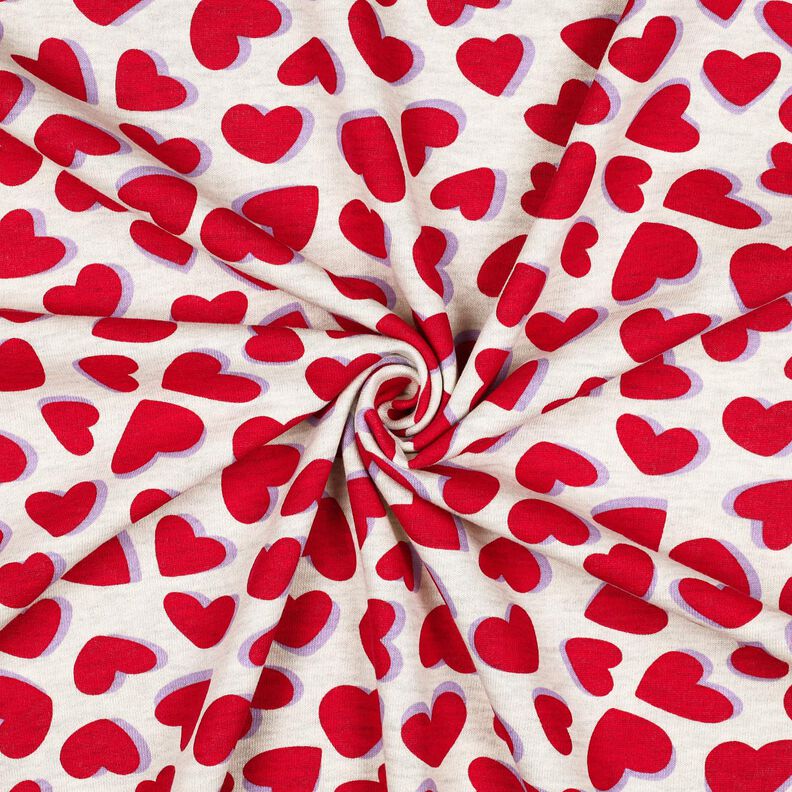 Teplákovina počesaná Srdíčka | Poppy Fabrics – přírodni/červená,  image number 3